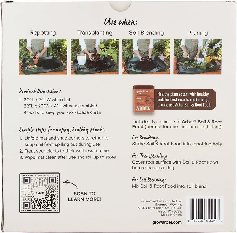 Arber Repotting Mat for Indoor Plants 30" x 30" – Waterproof Foldable Plant Potting Mat with Snap Corners & 4" Walls – Mess-Free Soil Mixing, Pruning, Transplanting for Succulent, Orchid, Bonsai - Image 2